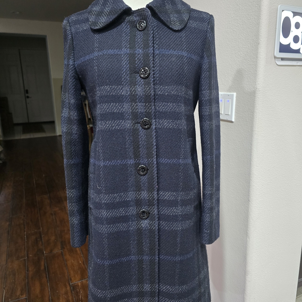 Burberry Dark Blue and Charcoal Check Trench Coat